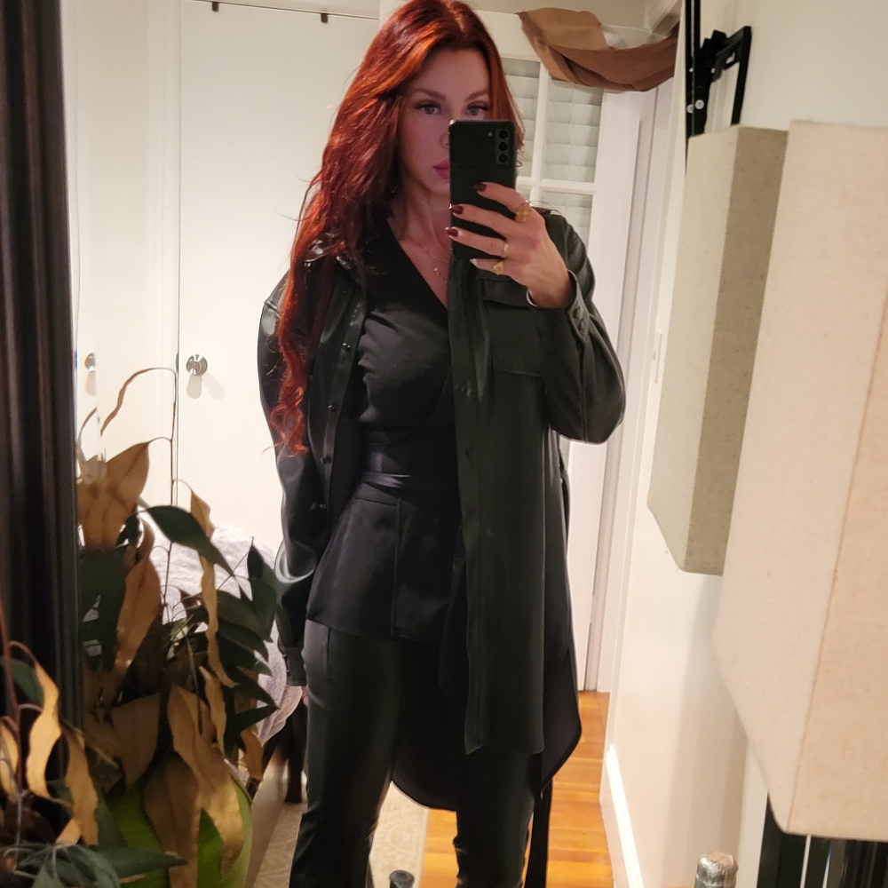 Vegan leather shirt dress/ over coat - Picture 1 of 12